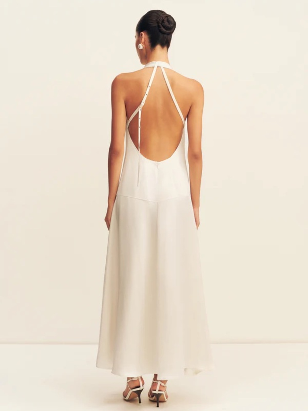 Shona Joy White Backless Halter Maxi Dress
